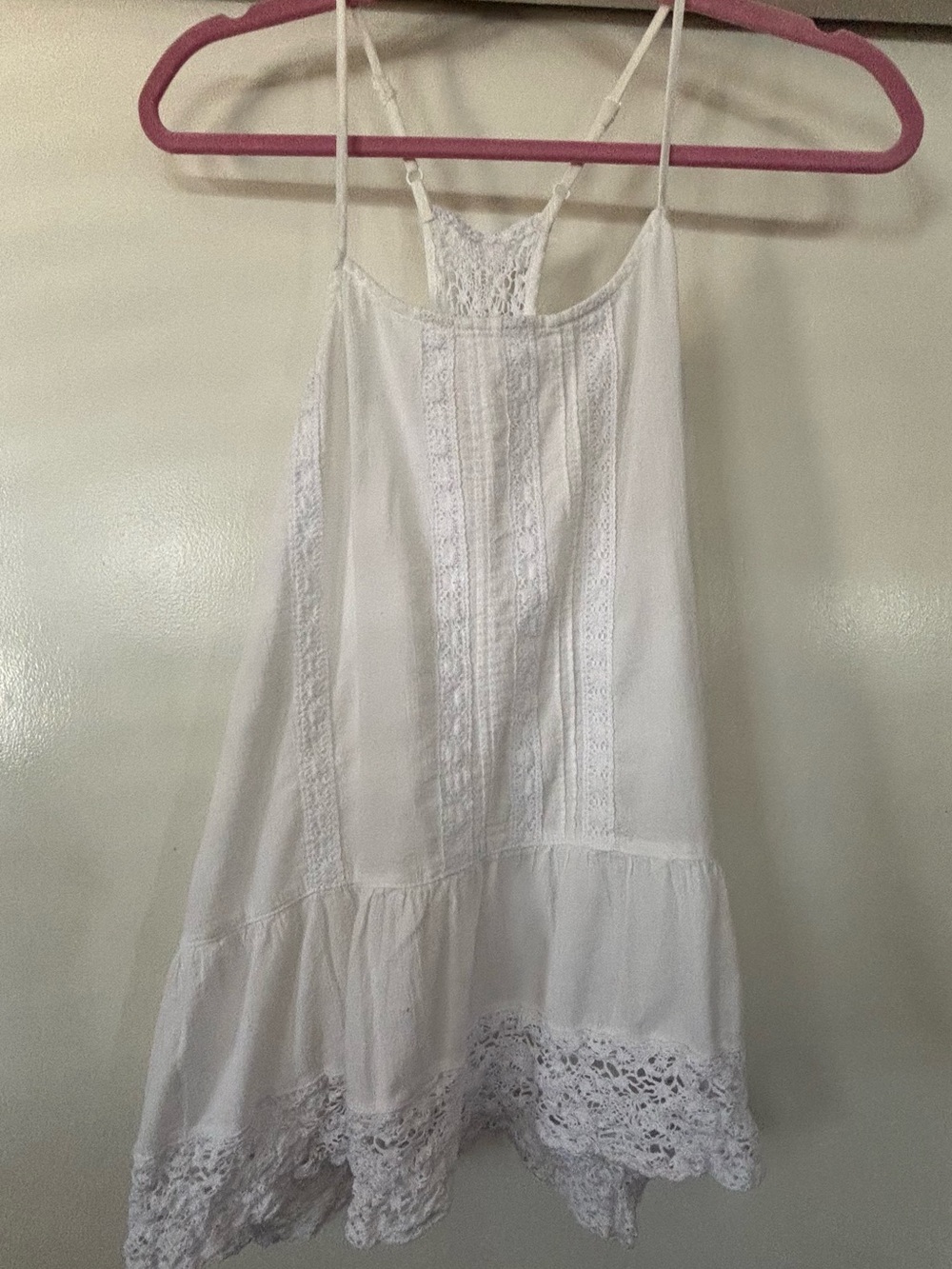 Boho White Crochet Trim Spaghetti Strap Tank Top Juniors XL
